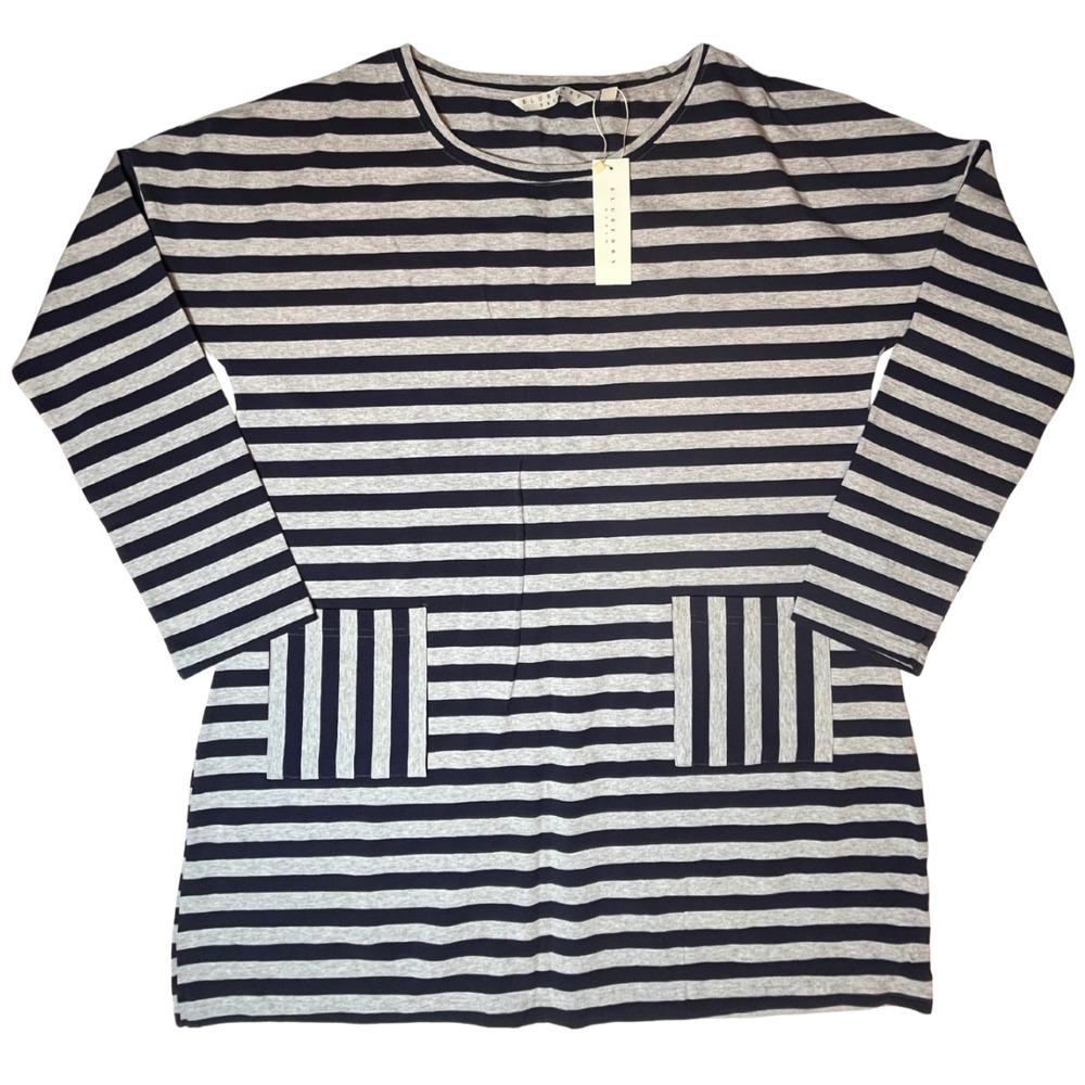 NWT Striped Long Sleeve Tunic Top Pockets 2XL Preppy Nautical Minimalist Coastal